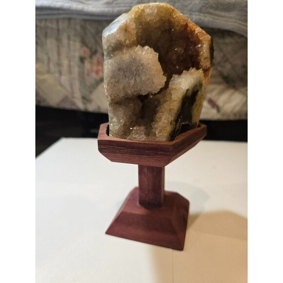 VTG Quartz Crystal Geode with Handmade Stained Wood Stand Unique One of a Kind - Picture 6 of 10